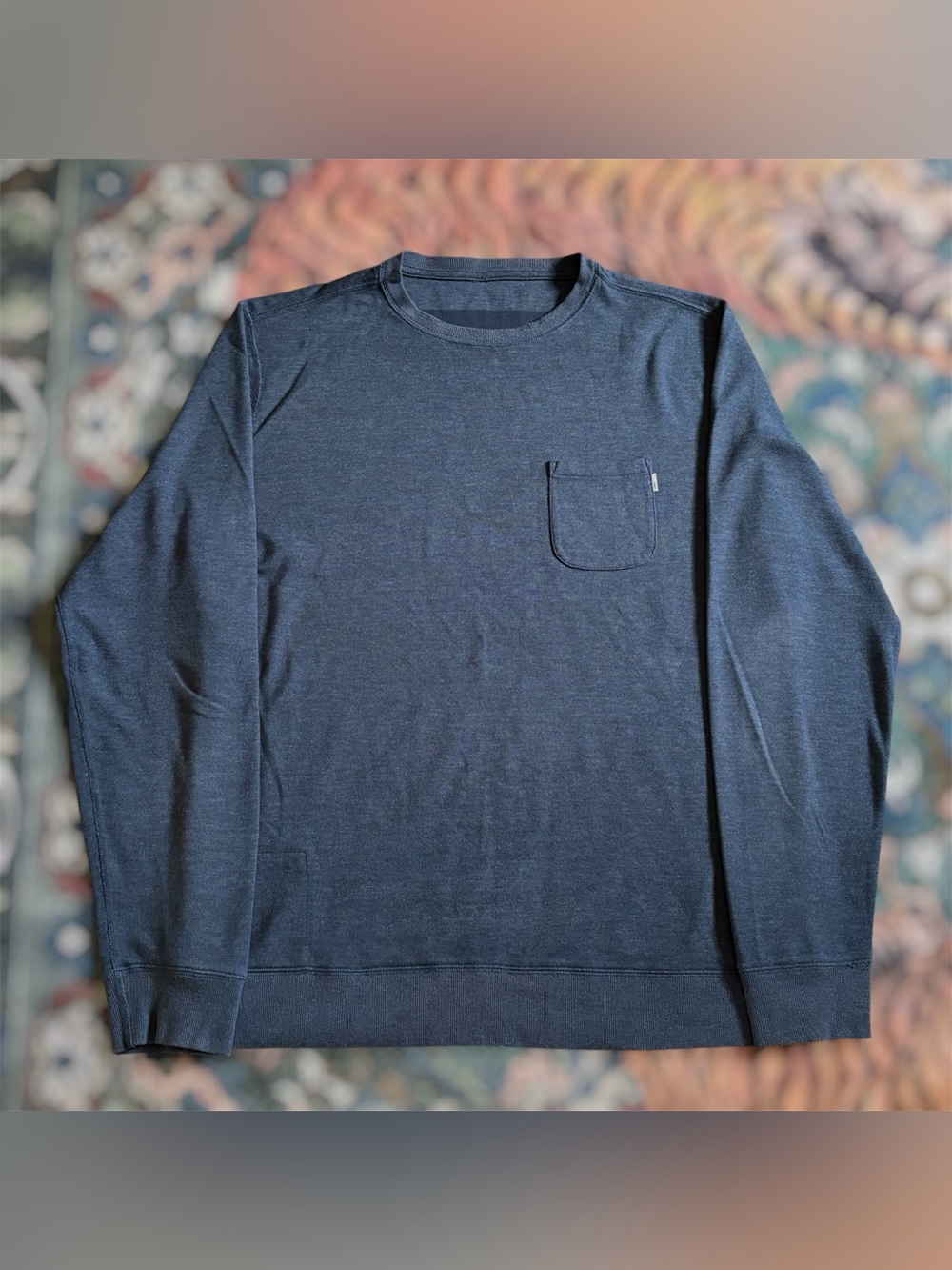 Vuori Men’s Jeffreys Pullover Sweatshirt Indigo Heather Blue XL Fleece Pockets